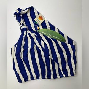 Farm Rio NWT Blue Stripes Twisted Crop Top sz S